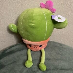 Holiday Home Cactus Plush Pot Plant Stuffed Animal with Legs and Flower Decor